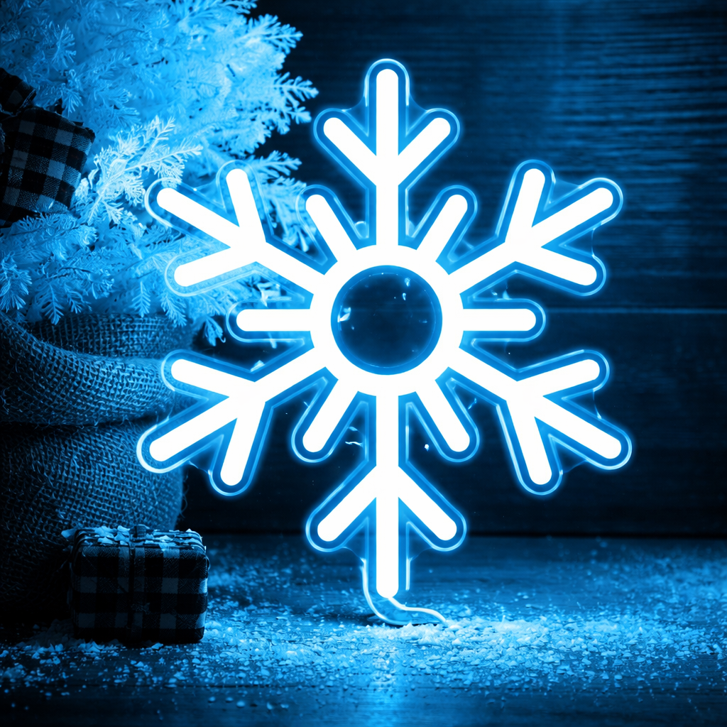 LED Snowflake Neon Sign Blue Wall Light for Christmas Décor
