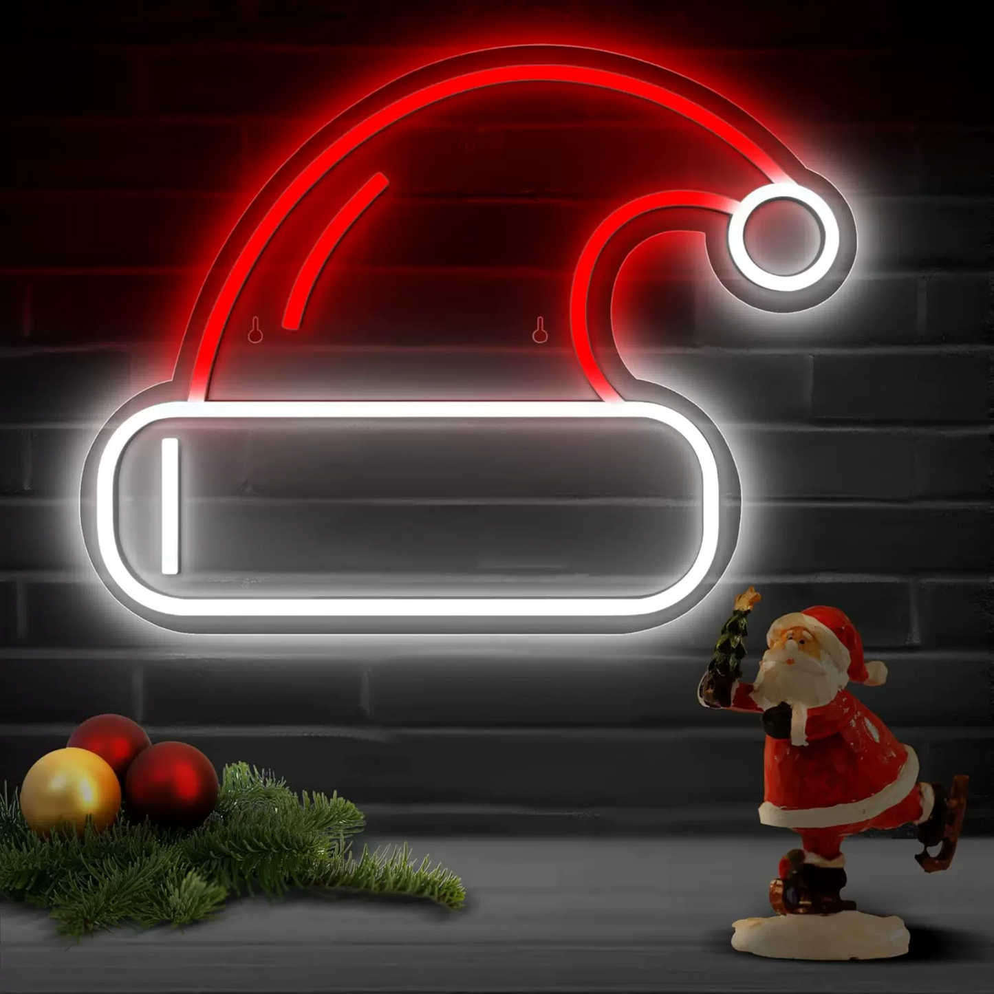 LED Santa Hat Neon Sign Red & White Christmas Decoration
