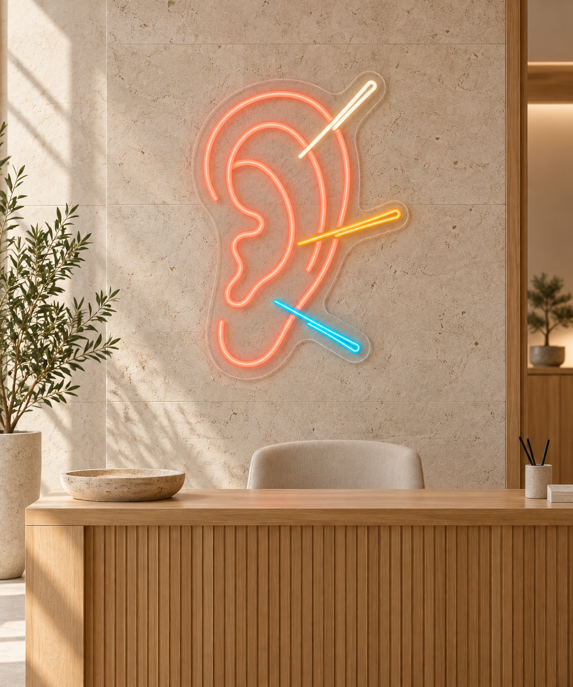 Ear Acupuncture LED Neon Sign for Acupuncture Clinics - interior setting