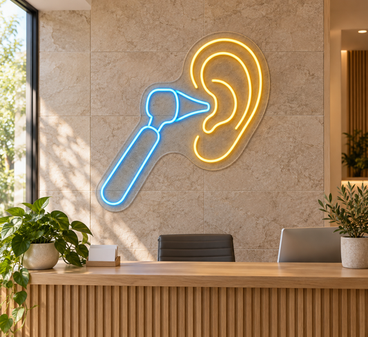 Ear & Otoscope LED Neon Sign for Audiology Clinics - interior setting