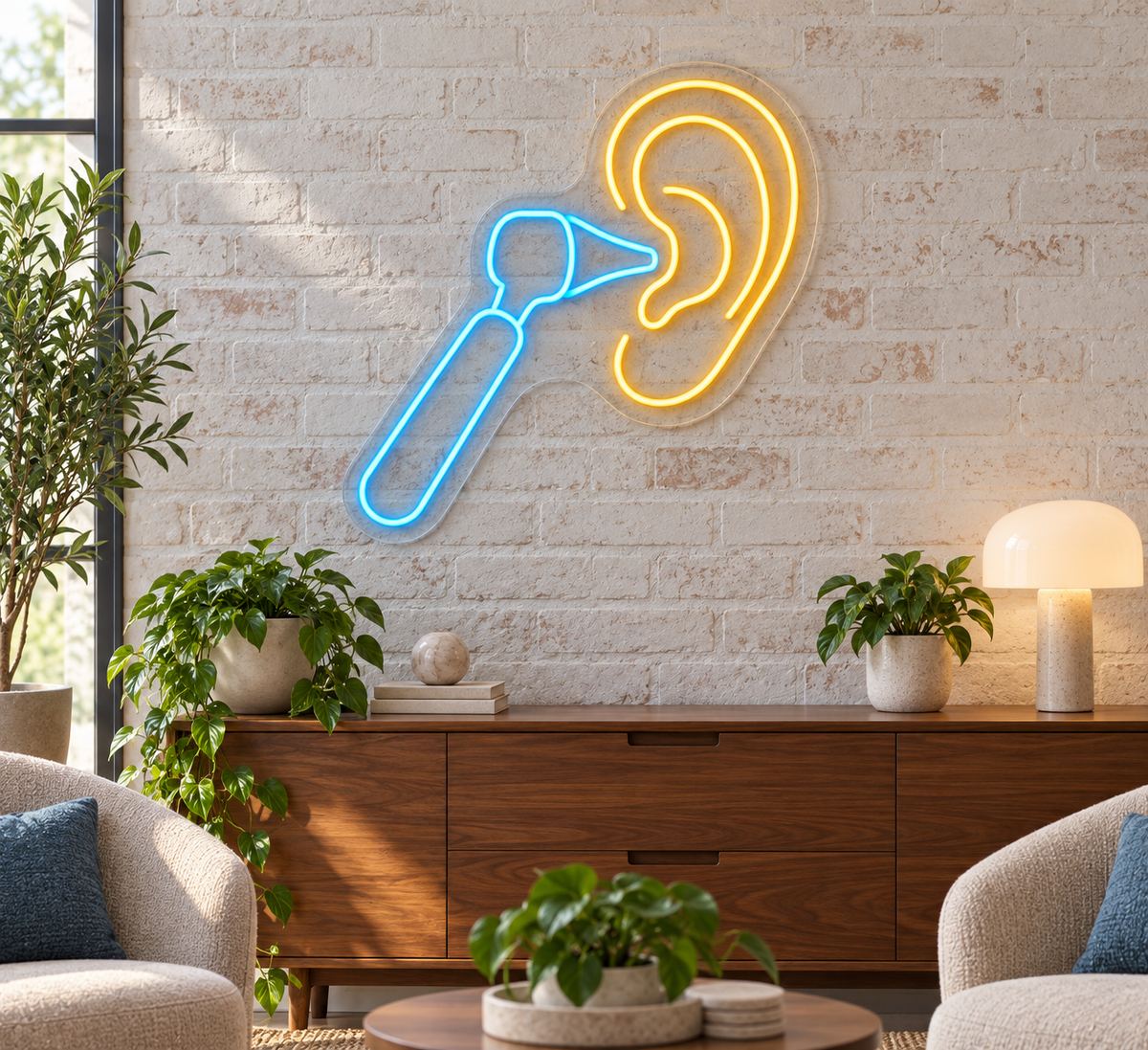 Ear & Otoscope LED Neon Sign for Audiology Clinics - interior setting