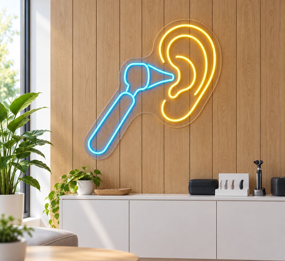 Ear & Otoscope LED Neon Sign for Audiology Clinics - interior setting