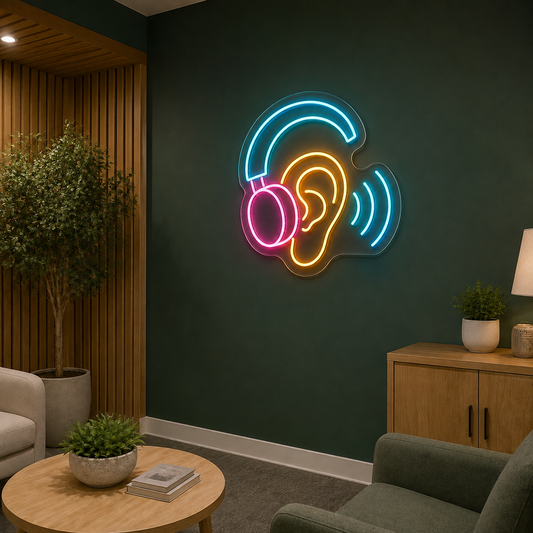 Ear & Headphones LED Neon Sign for Audiology Clinics - interior setting