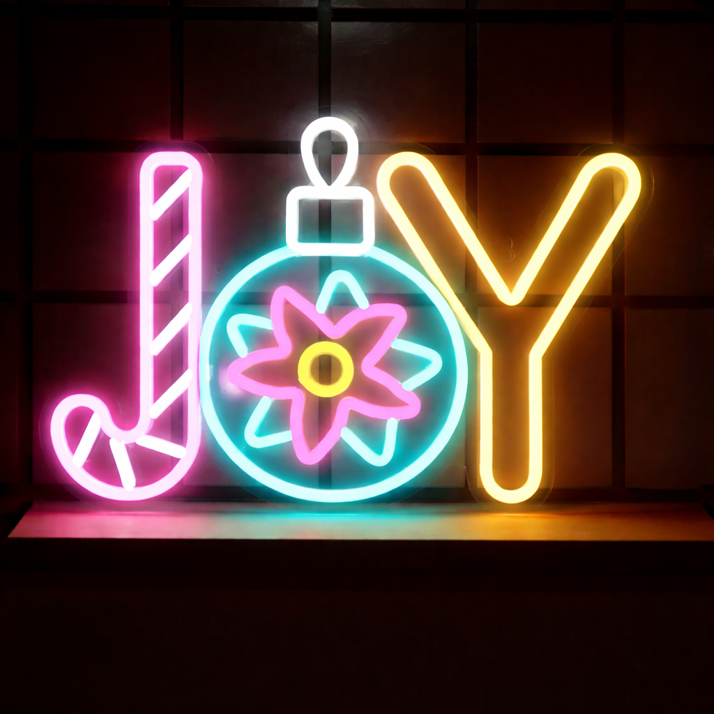 LED Joy Neon Sign Christmas Ornament Letters Red & Green