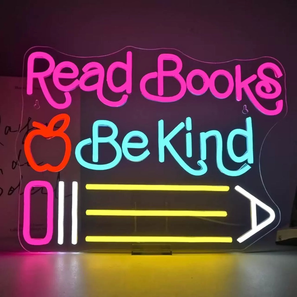 Personalized Classroom Read Books Be Kind Pencil Apple LED Neon Sign for School Decor