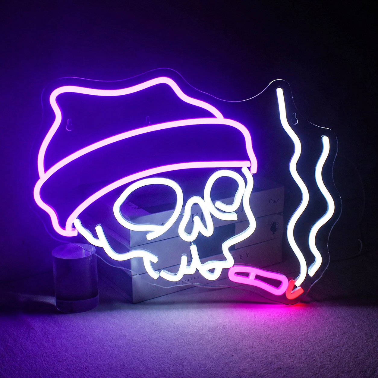 Skull Smoking LED Neon Sign Beanie Skull Neon Light Wall Decor for Gaming Room Bar