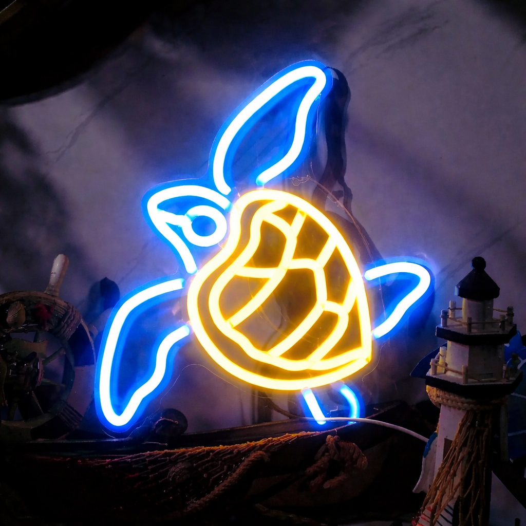 Sea Turtle Neon Sign Green LED Wall Decor for Kids Room or Ocean-Themed Spaces