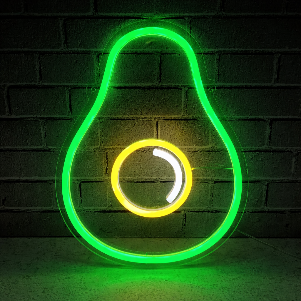 Avocado LED Neon Sign Green Fruit Neon Light with Yellow Core for Kitchen Bar Wall Decor