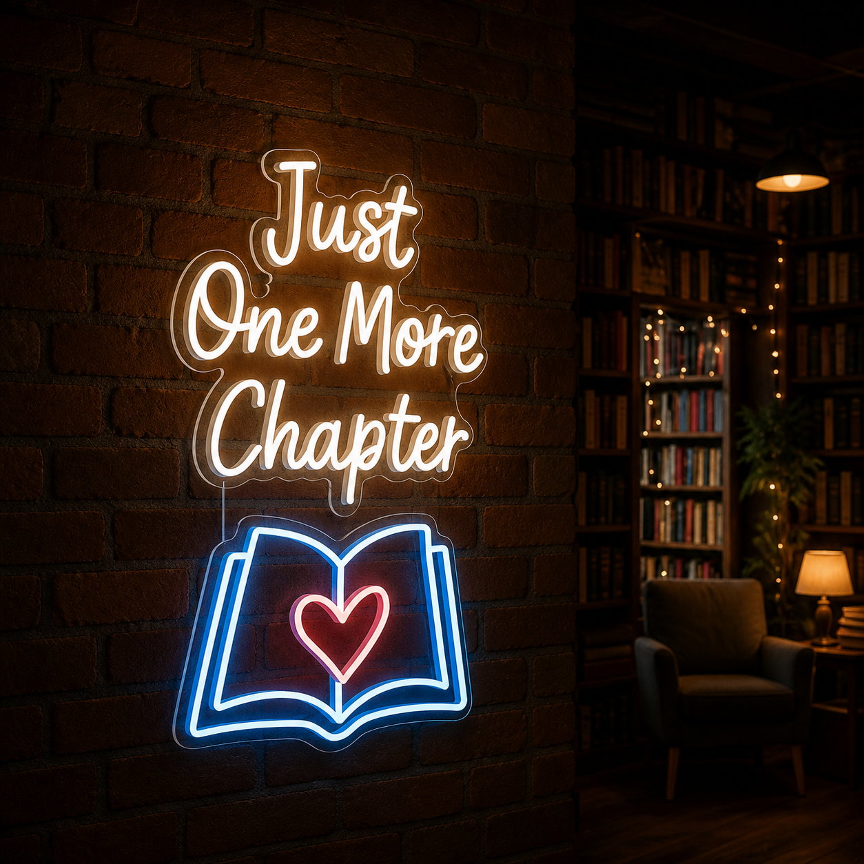 Just One More Chapter LED Neon Sign Book Quote Wall Decor for Library Bedroom Reading Room