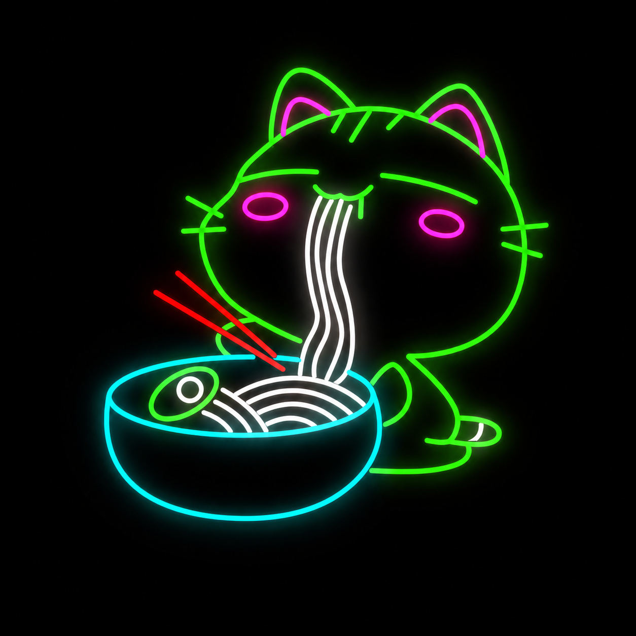 Cute Cat Eating Ramen LED Neon Sign Kawaii Noodle Neon Light Wall Decor for Cafe Restaurant Bedroom