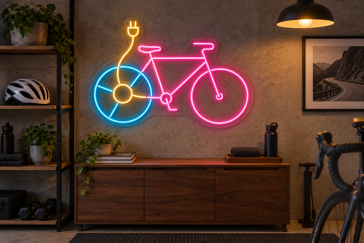 Electric Bicycle and Plug LED Neon Sign for E-Bike Shops - interior setting