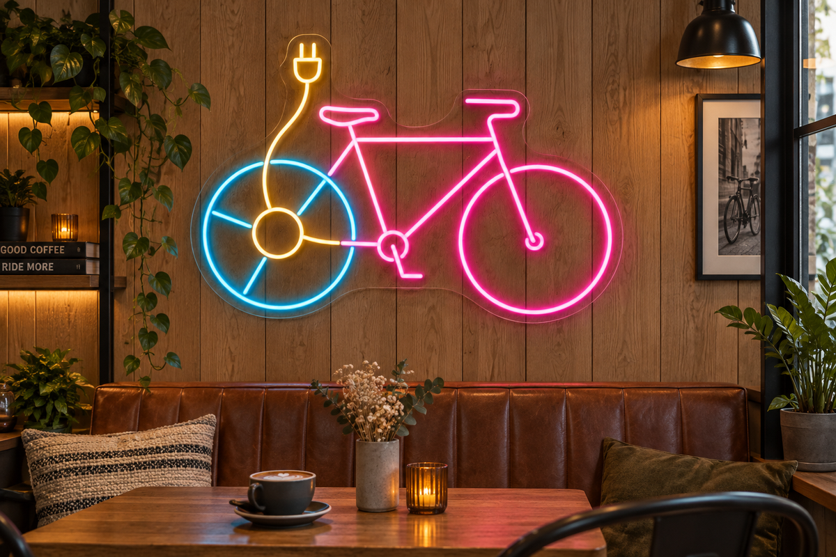 Electric Bicycle and Plug LED Neon Sign for E-Bike Shops - interior setting