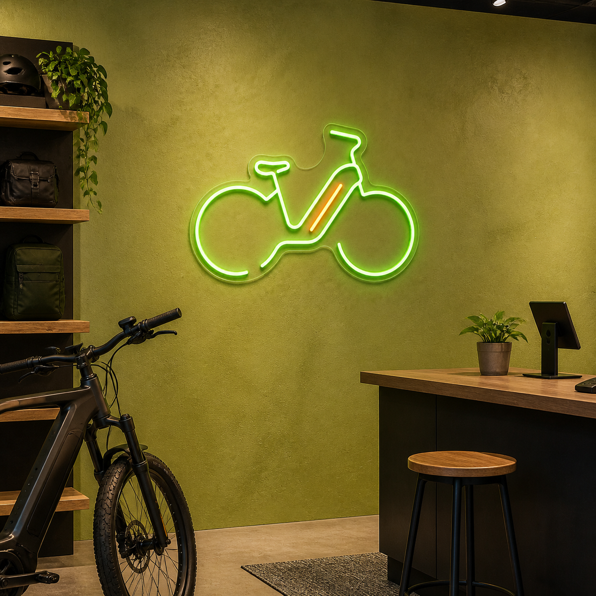 Electric Bicycle LED Neon Sign for Cycling Spaces - interior setting