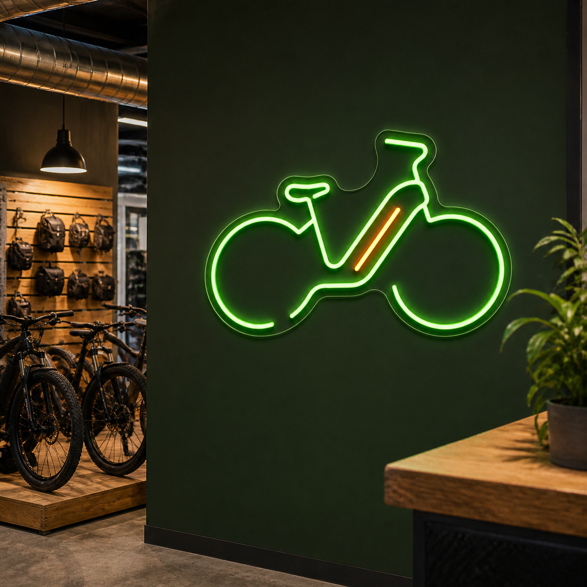 Electric Bicycle LED Neon Sign for Cycling Spaces - interior setting