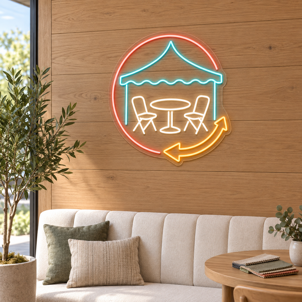 Event Canopy & Table LED Neon Sign for Party Rental Shops - interior setting