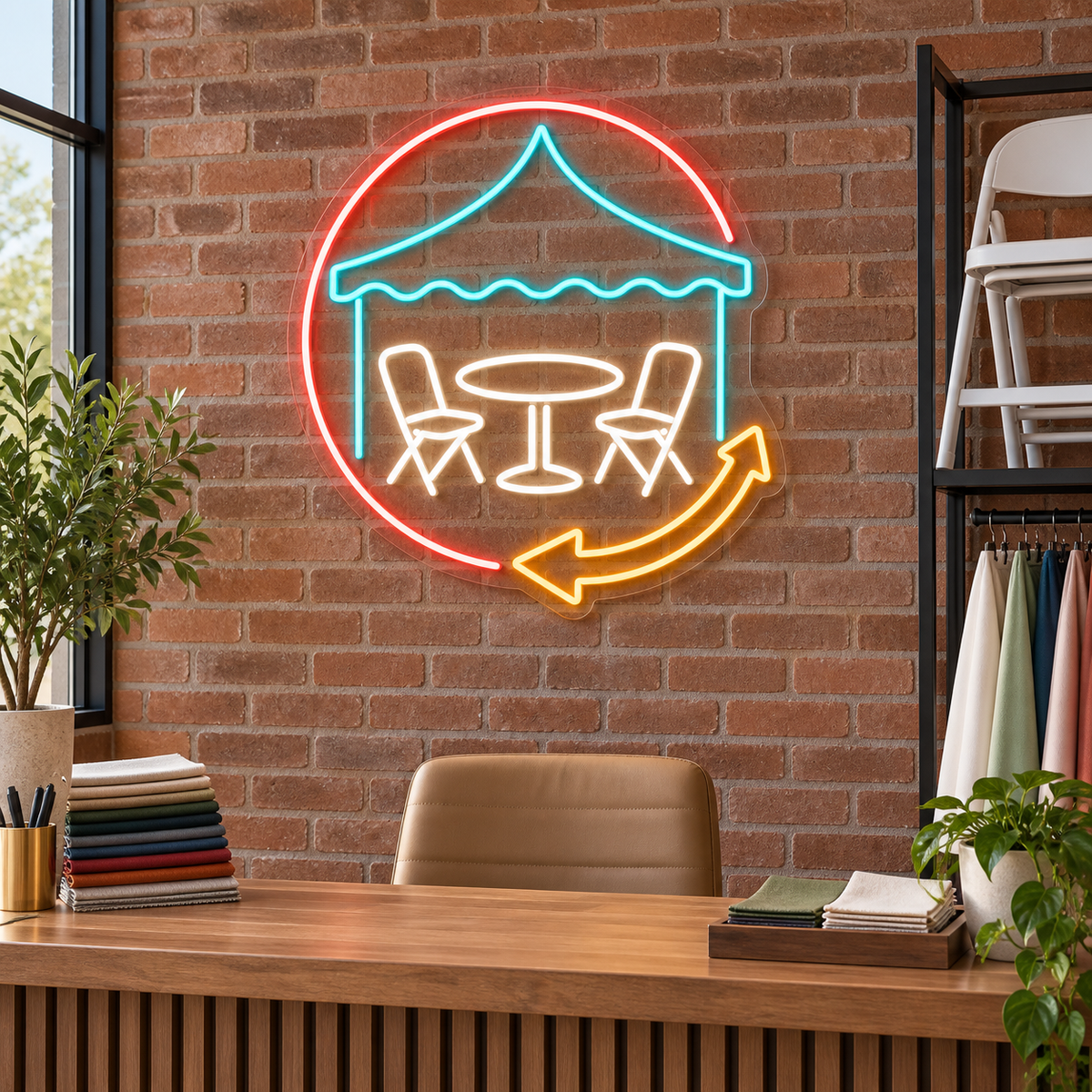 Event Canopy & Table LED Neon Sign for Party Rental Shops - interior setting