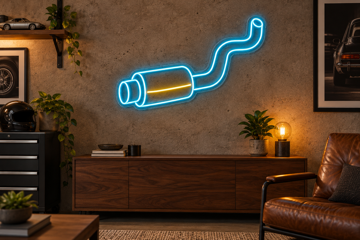 Exhaust Muffler and Pipe LED Neon Sign for Exhaust Shops - interior setting