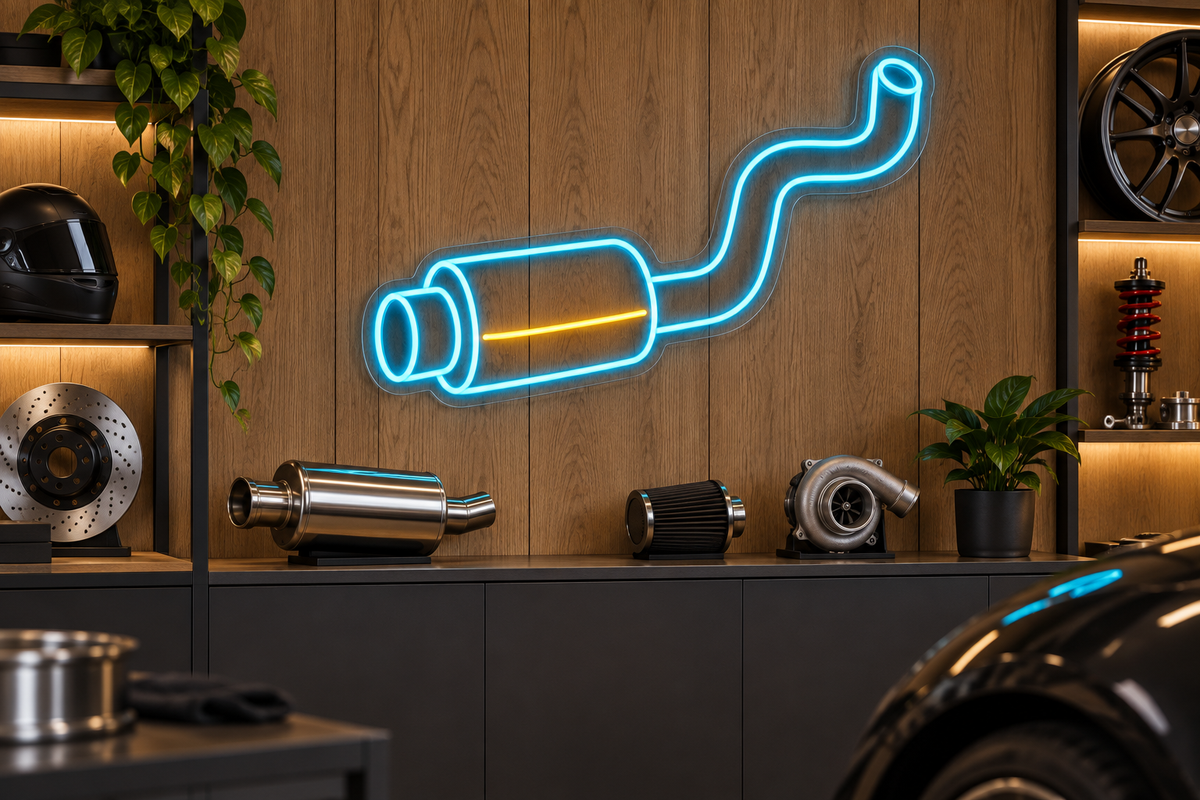 Exhaust Muffler and Pipe LED Neon Sign for Exhaust Shops - interior setting
