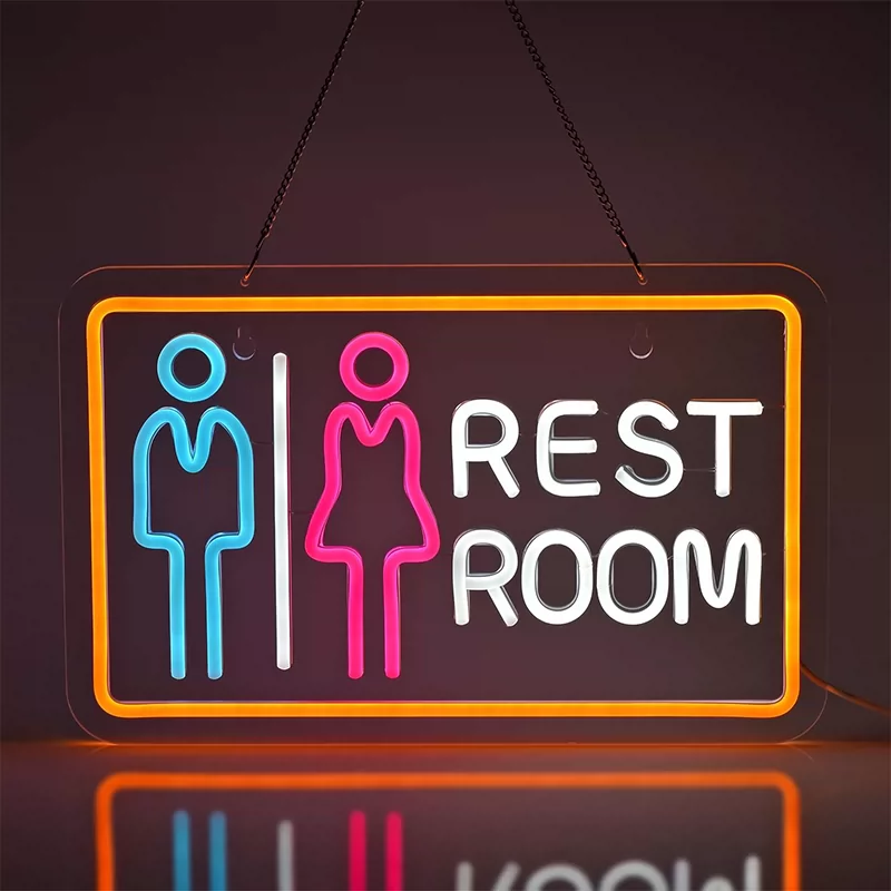 Restroom Neon Sign LED Light for Bathroom Door Wall Decor