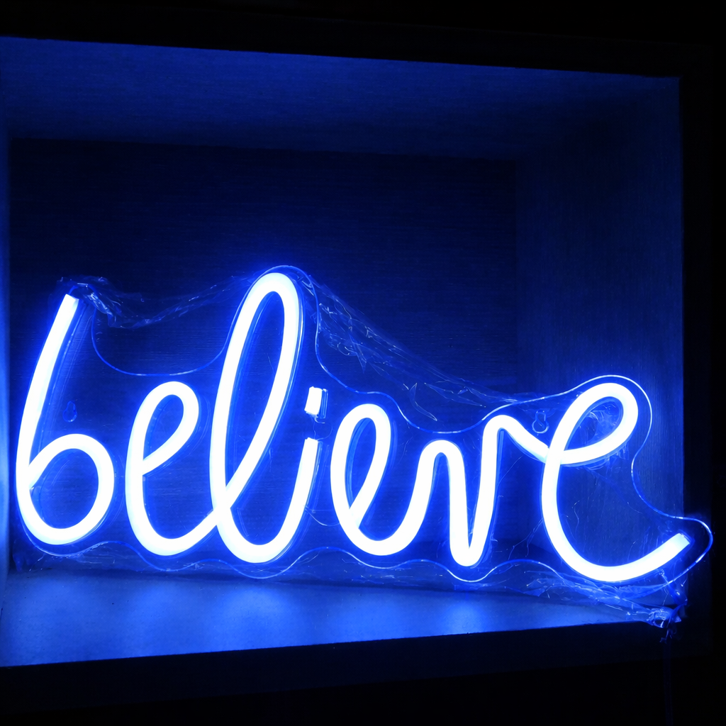 Believe Script LED Neon Sign for Bedroom Inspirational Wall Decor Light