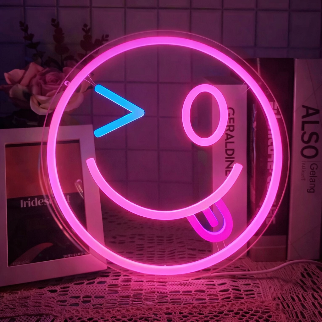 Winking Smiley Face LED Neon Sign for Bedroom Wall Decor Light