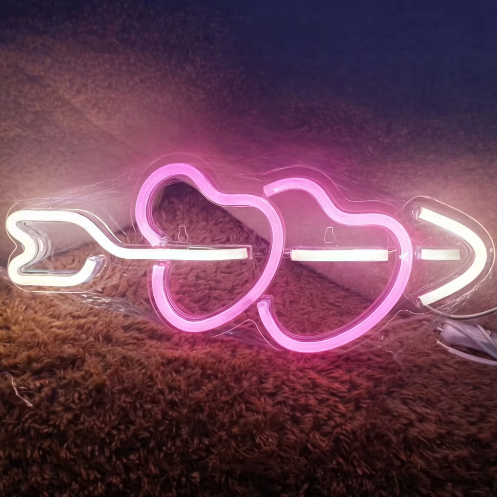 Cupid Arrow Heart LED Neon Sign Love Romantic Neon Light Decor
