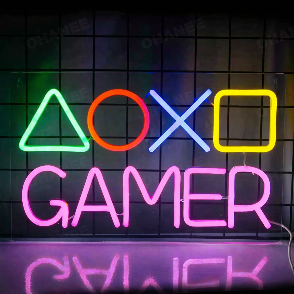 Gaming Controller Symbols “GAMER” LED Neon Sign for Game Room & Setup Decor