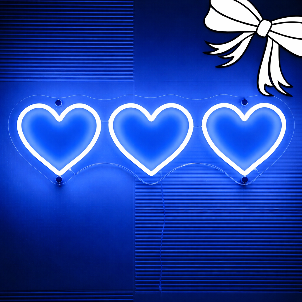 Triple Heart LED Neon Sign Romantic Love Wall Decor for Bedroom Wedding Valentine Gift