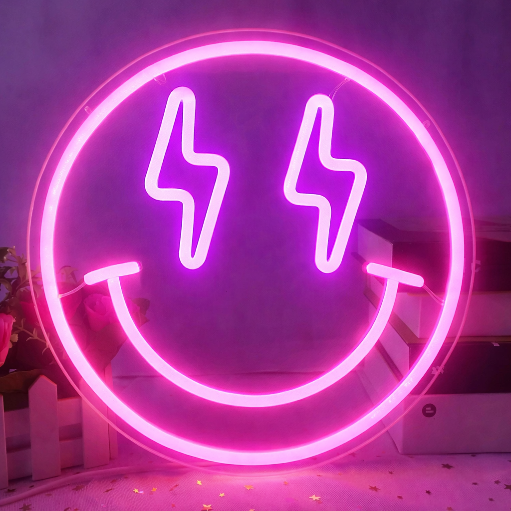 Lightning Eyes Smiley LED Neon Sign for Bedroom Wall Decor Light