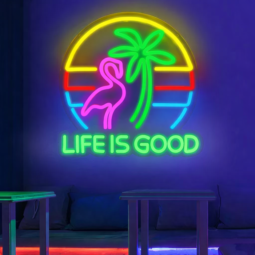 Tropical Flamingo LED Neon Sign Sunset Palm Tree Wall Light for Bar Decor