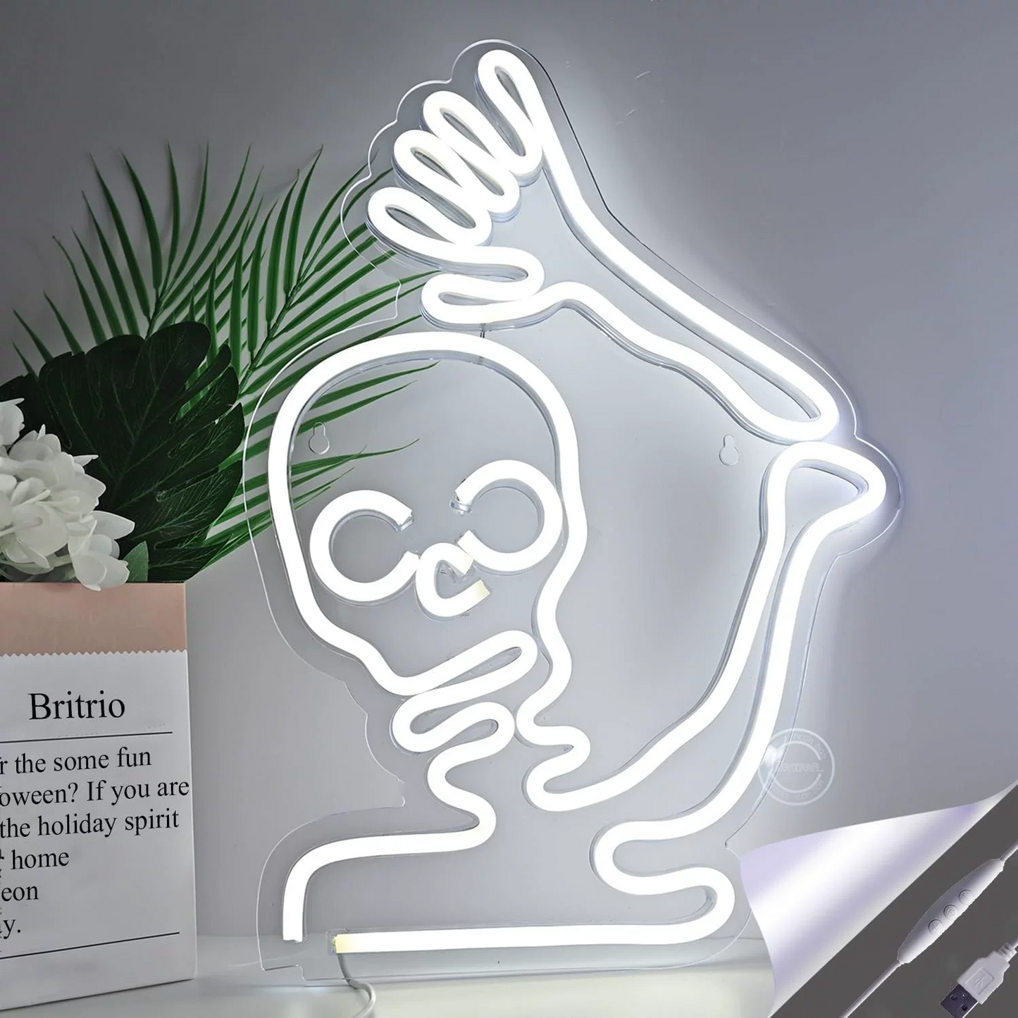 Dancing Skeleton LED Neon Sign Halloween Skeleton Neon Light Wall Decor for Bedroom Party Bar