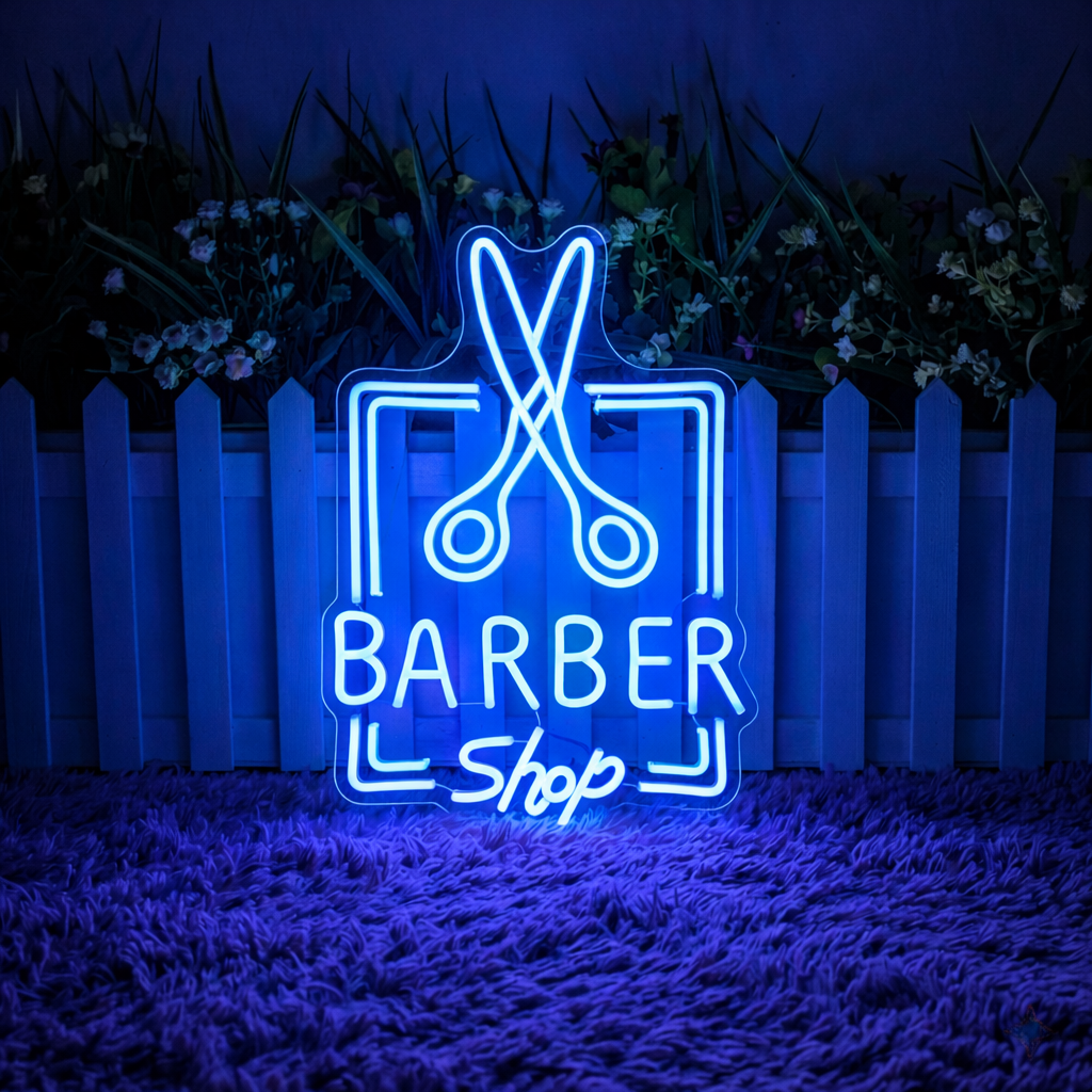 Barber Shop Neon Sign with Scissors LED Light for Hair Salon Wall Decor