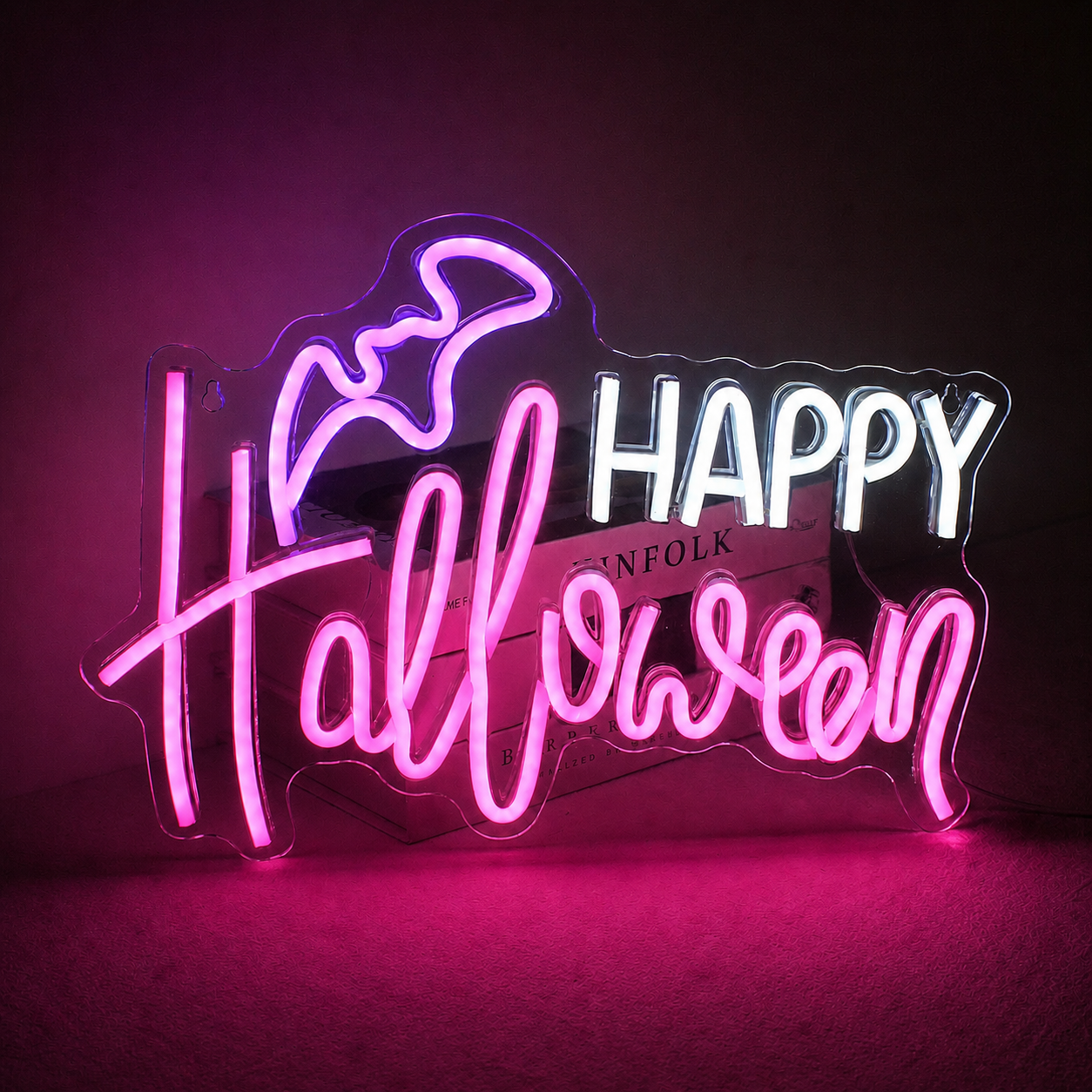 Happy Halloween LED Neon Sign Bat Neon Light Wall Decor for Halloween Party Home Bar