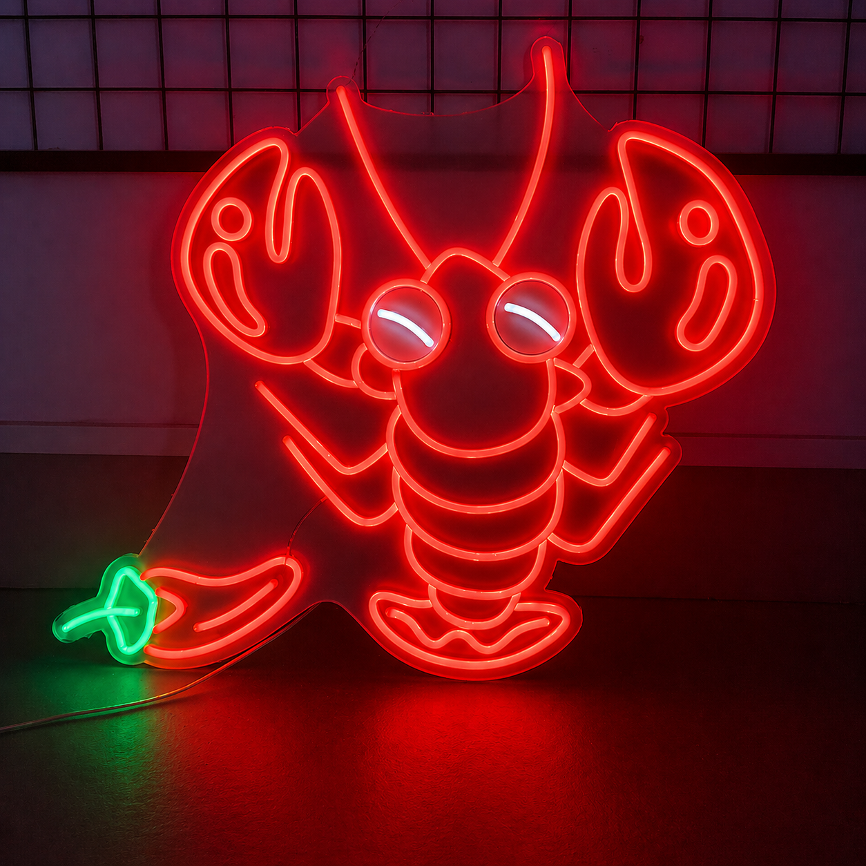 Cute Lobster LED Neon Sign Pink Cartoon Seafood Neon Light Wall Decor for Restaurant Bar Kids Room