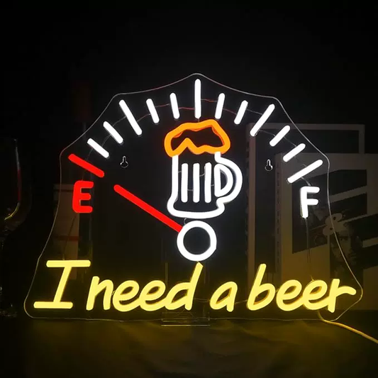 I Need a Beer LED Neon Sign Fuel Gauge Bar Neon Light for Man Cave Pub Wall Decor