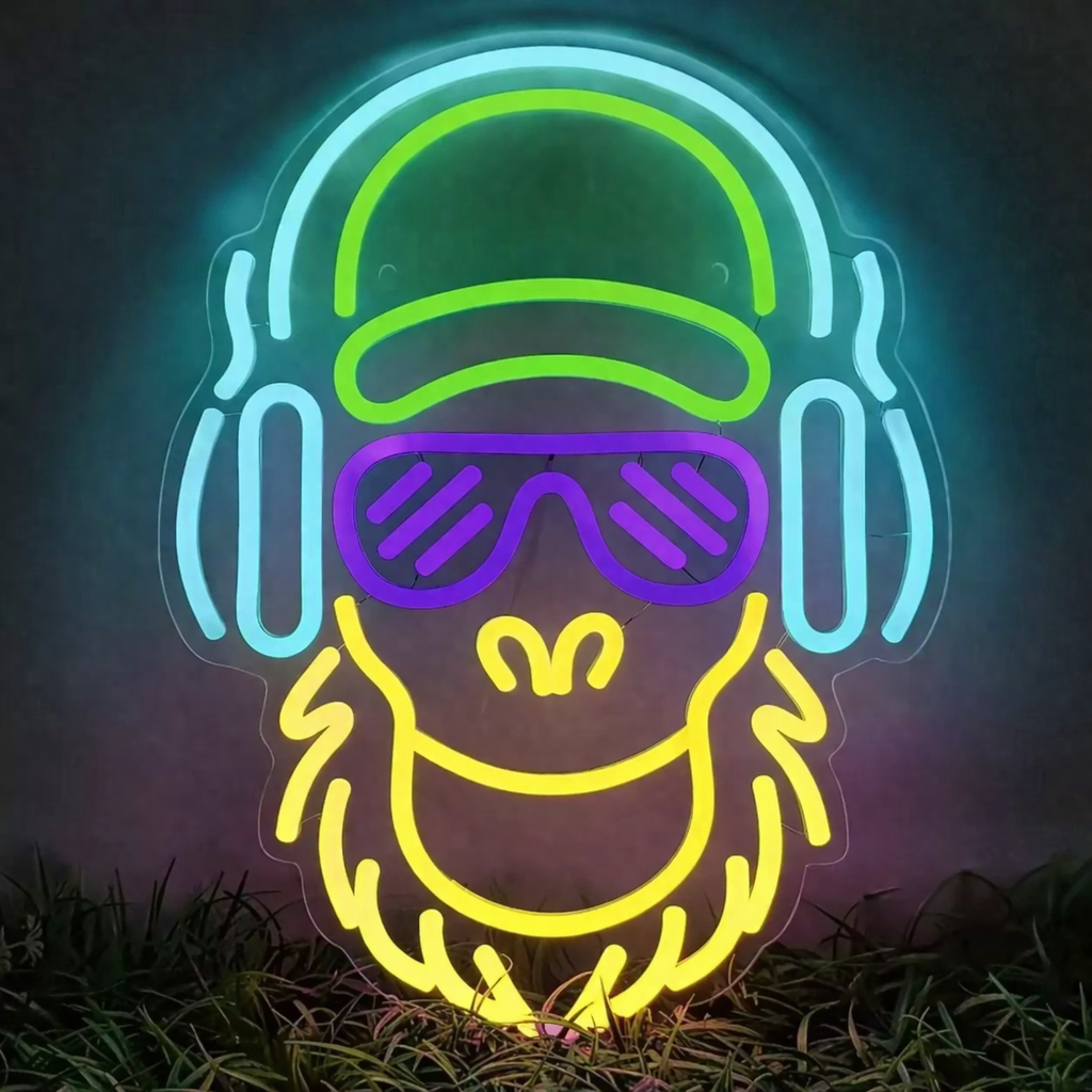 DJ Monkey LED Neon Sign Headphones Ape Neon Light for Room Bar Gaming Decor