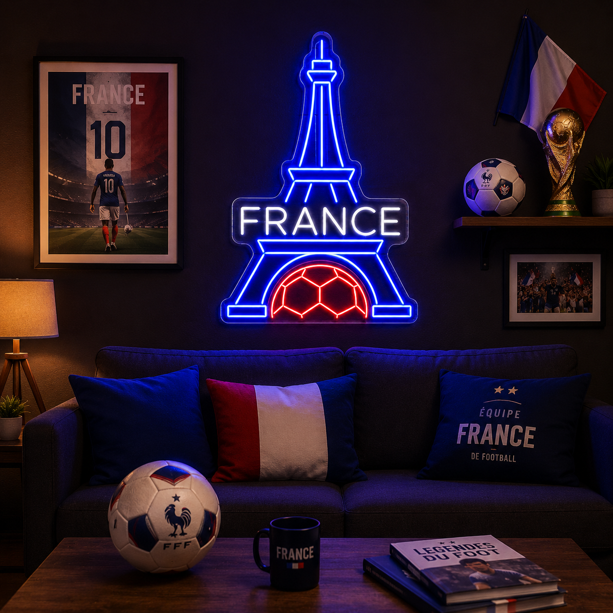 France Eiffel Tower Soccer LED Neon Sign French Football Neon Light Wall Decor for Sports Bar Game Room