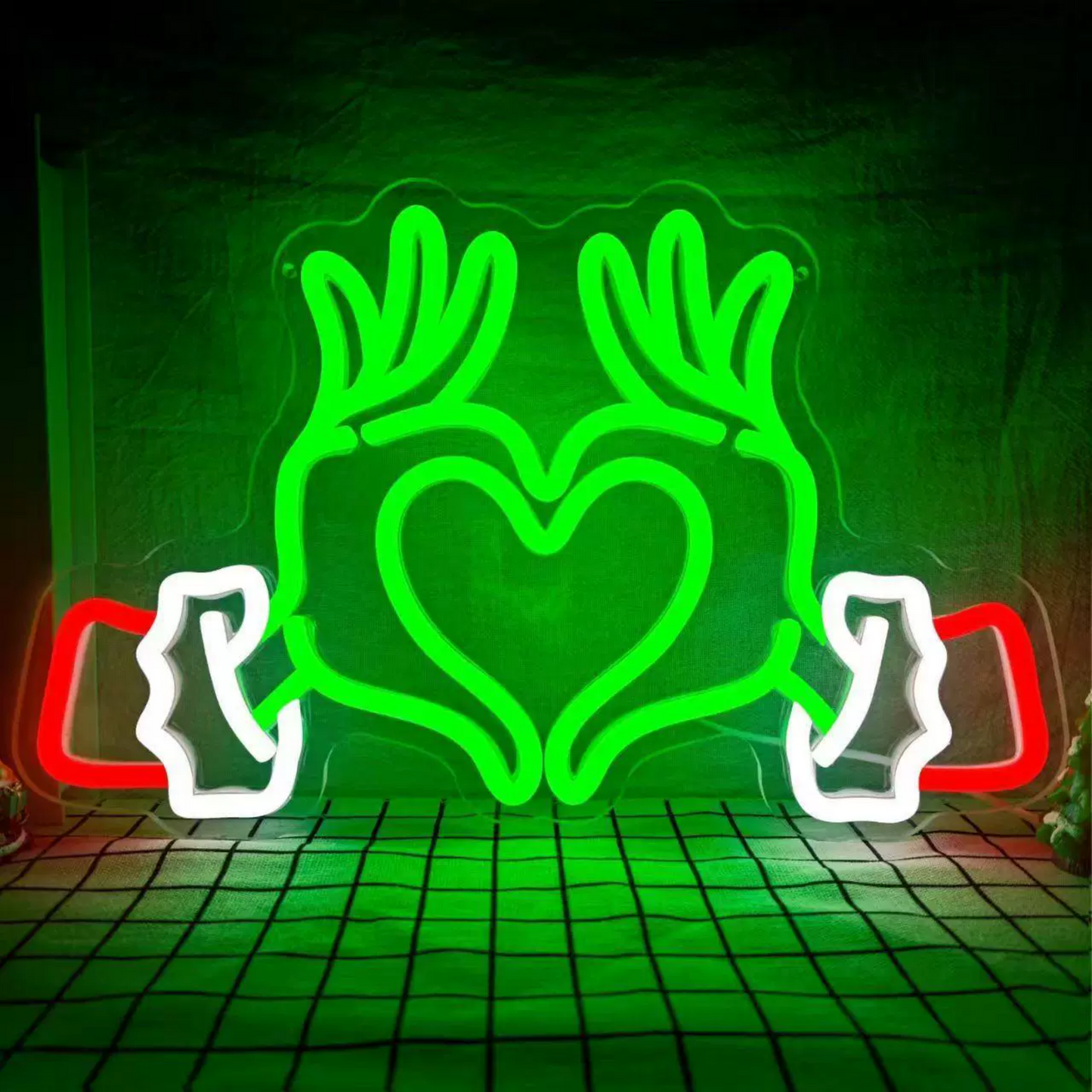 Christmas Hands Heart LED Neon Sign Festive Holiday Neon Light for Wall Decor