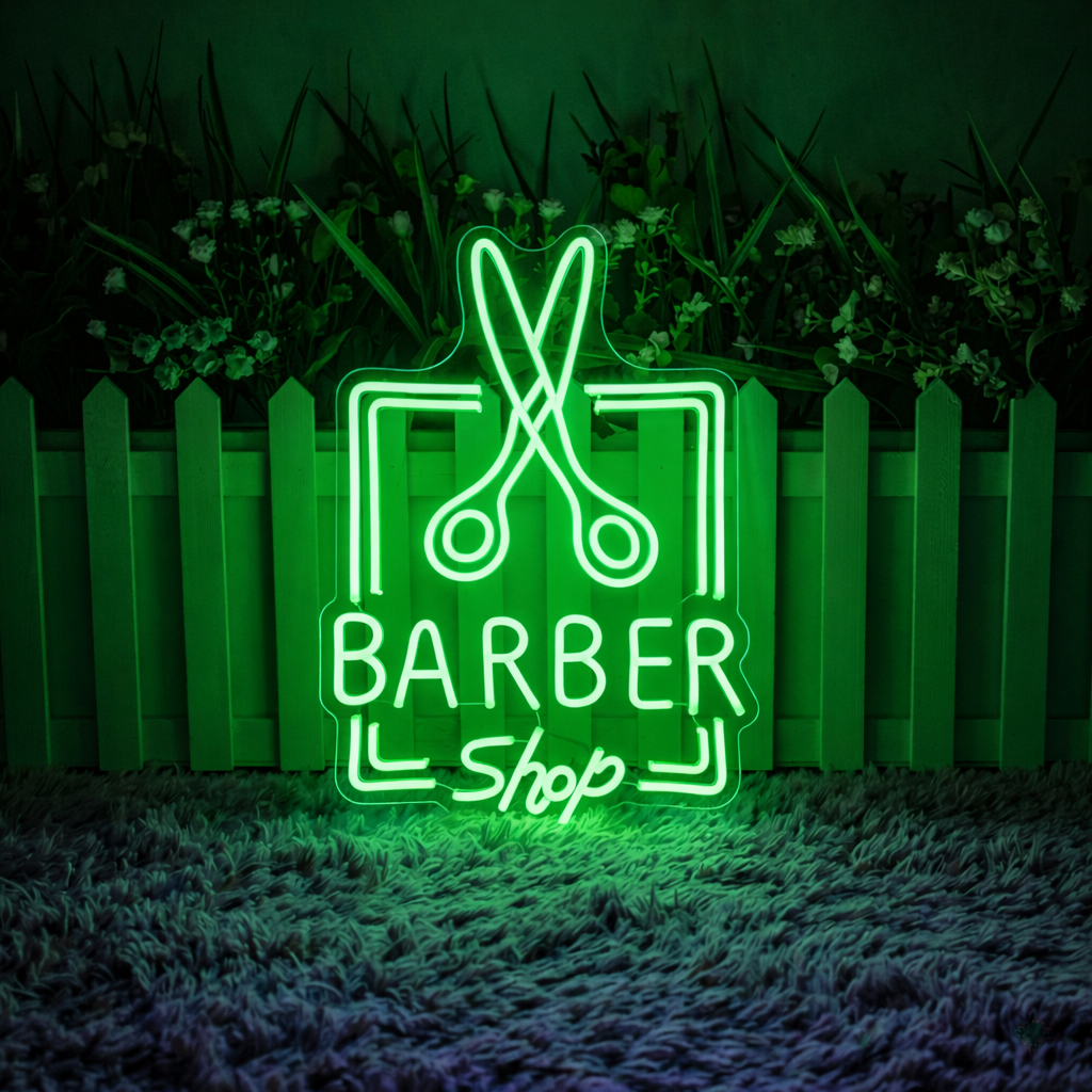 Barber Shop Neon Sign with Scissors LED Light for Hair Salon Wall Decor