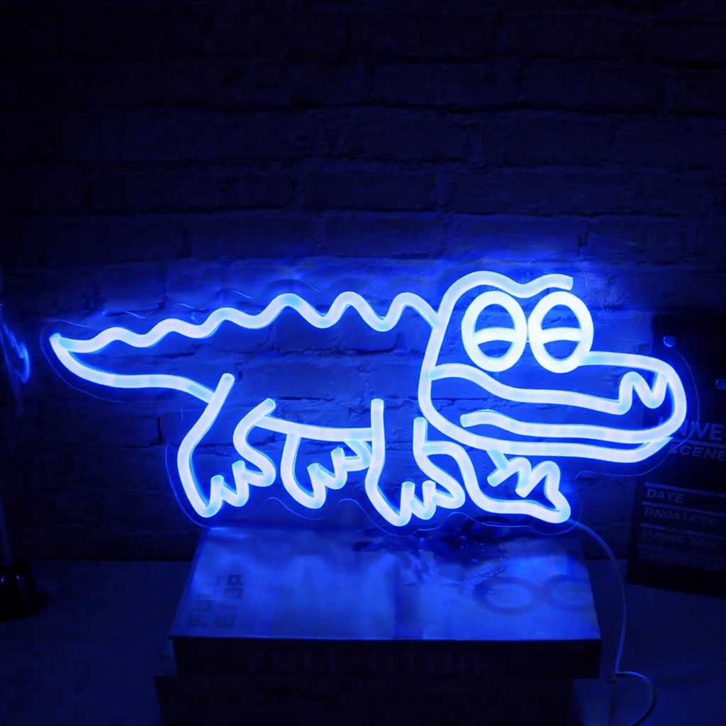 Cute Cartoon Crocodile Neon Sign LED Wall Light for Kids Room or Fun Decor