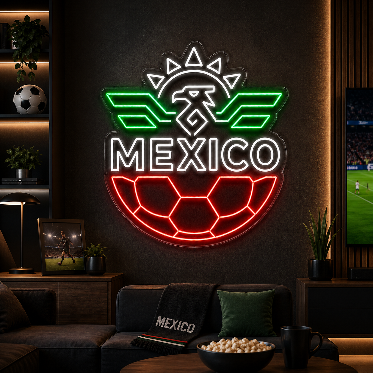 Mexico Soccer LED Neon Sign Mexican Football Neon Light Wall Decor for Sports Bar Game Room