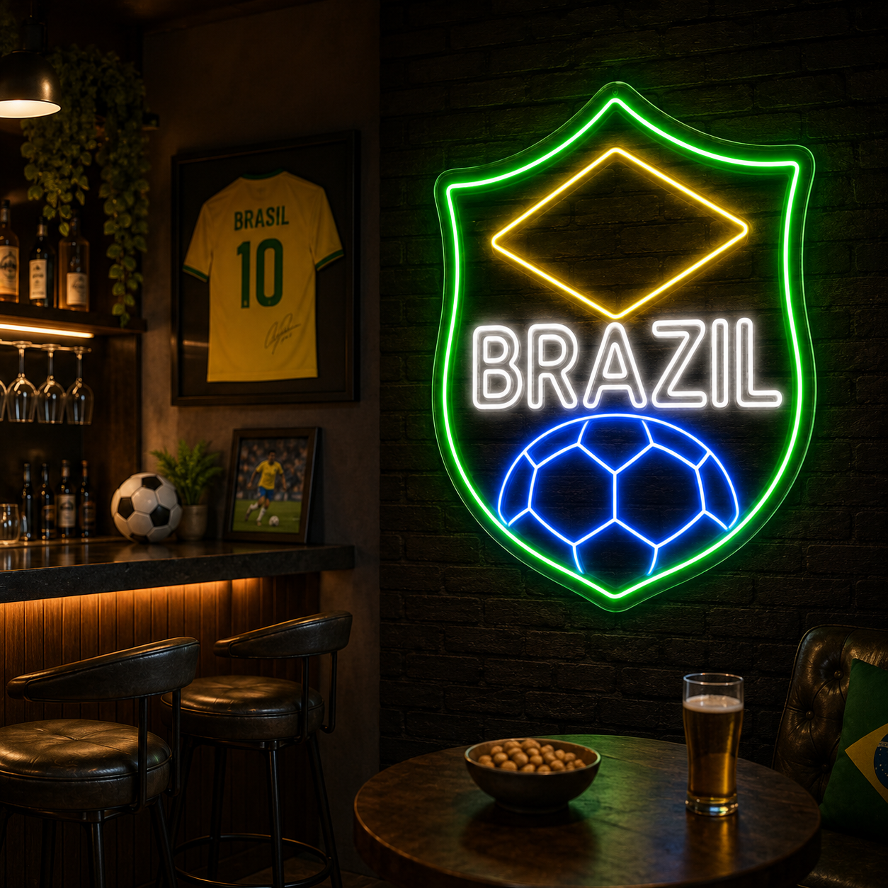 Brazil Shield Soccer LED Neon Sign Brazilian Football Neon Light Wall Decor for Sports Bar Game Room