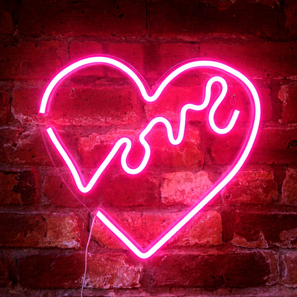 Heart Love LED Neon Sign for Bedroom Romantic Wall Decor Light