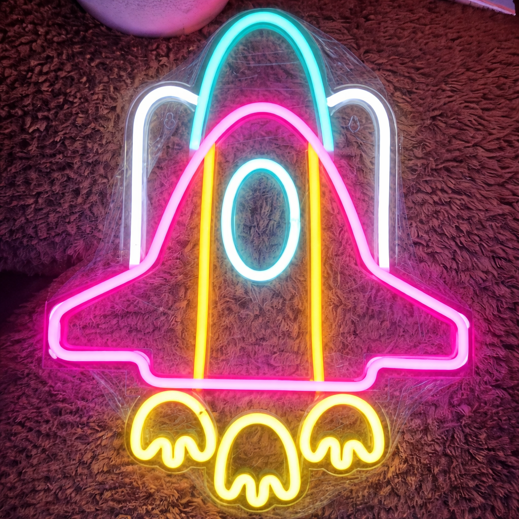 Rocket LED Neon Sign for Kids Room Space Wall Decor