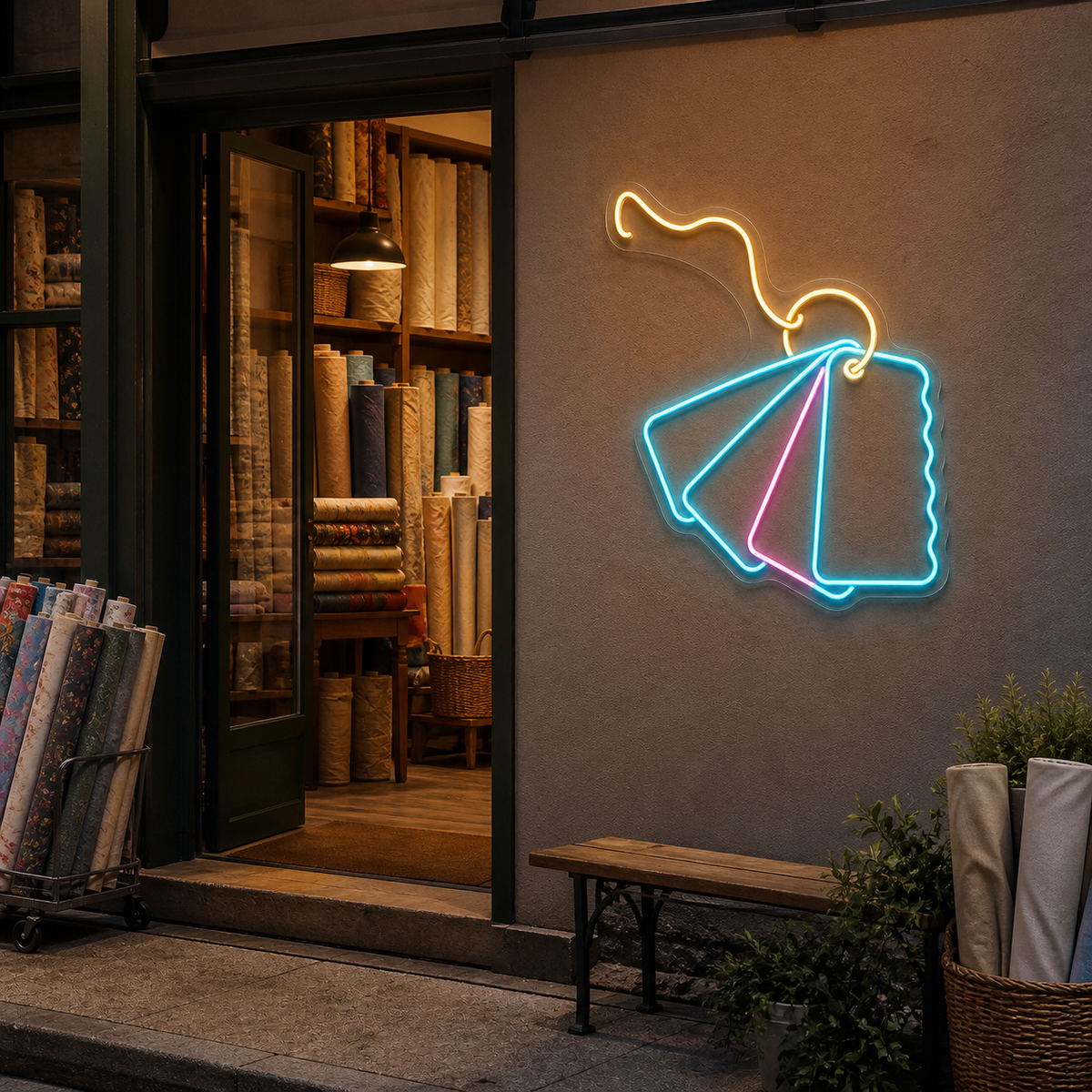 Fabric Swatch Fan LED Neon Sign for Fabric Studios - interior setting