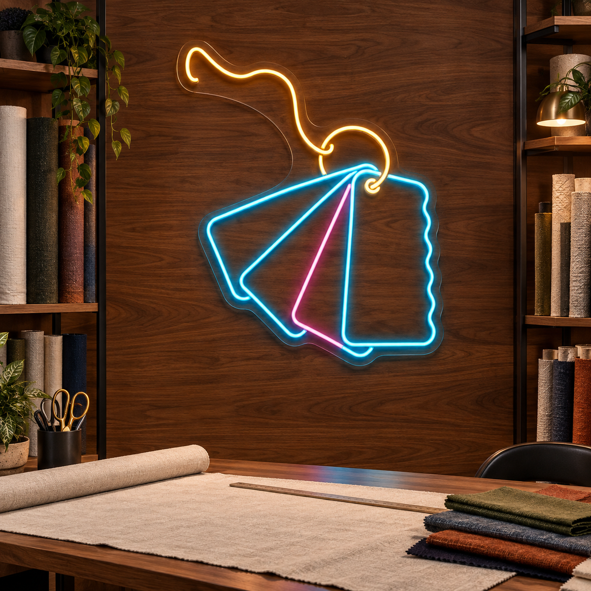 Fabric Swatch Fan LED Neon Sign for Fabric Studios - interior setting