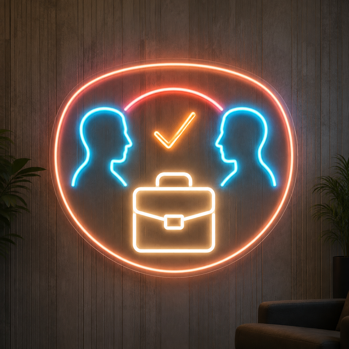 Profiles & Briefcase LED Neon Sign for Staffing Agencies - design reference