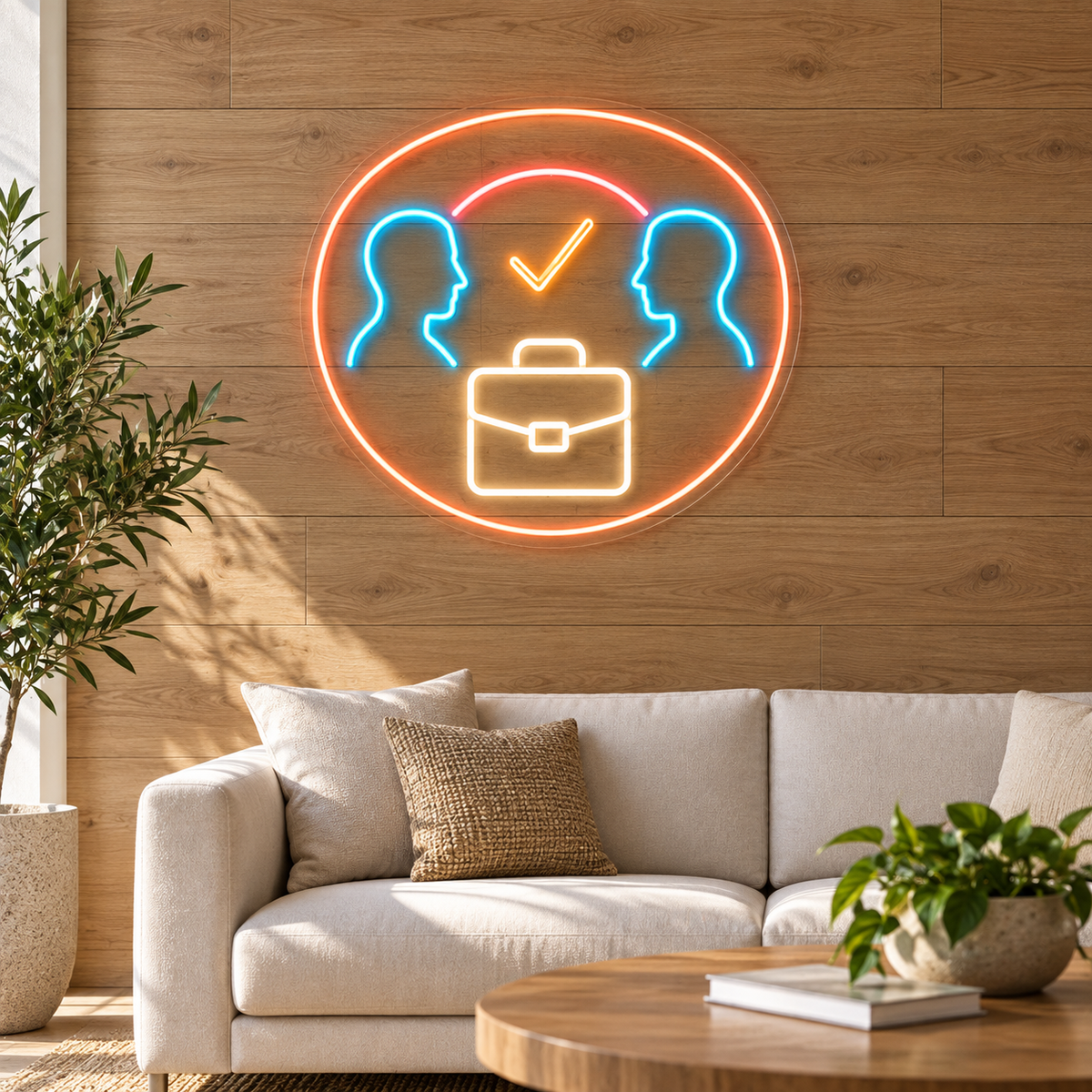 Profiles & Briefcase LED Neon Sign for Staffing Agencies - interior setting