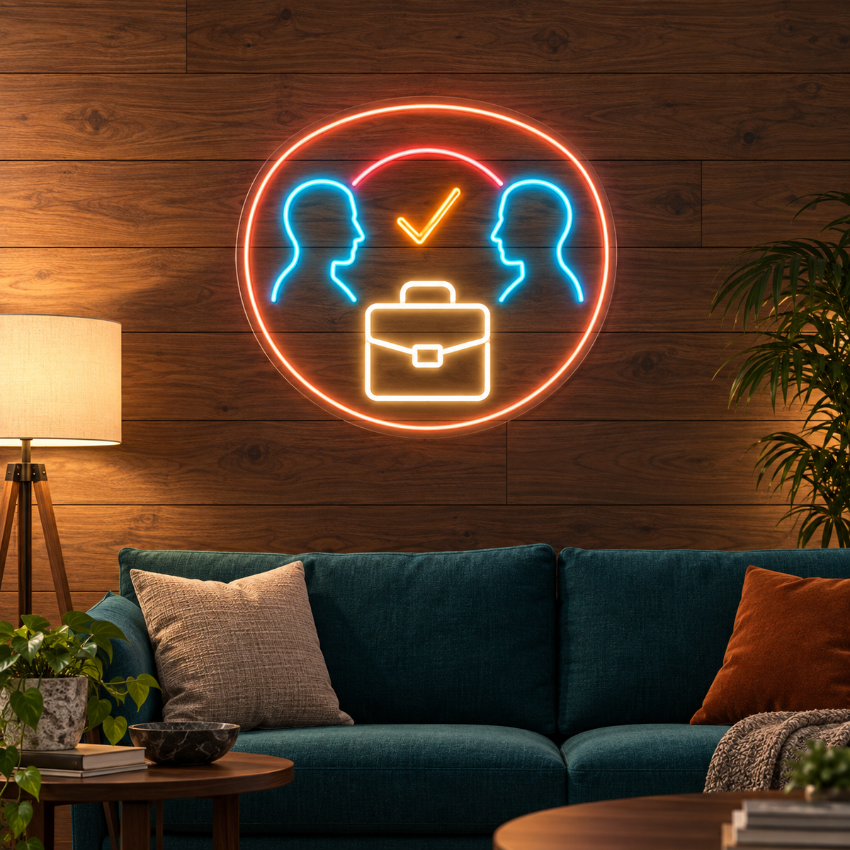 Profiles & Briefcase LED Neon Sign for Staffing Agencies - interior setting