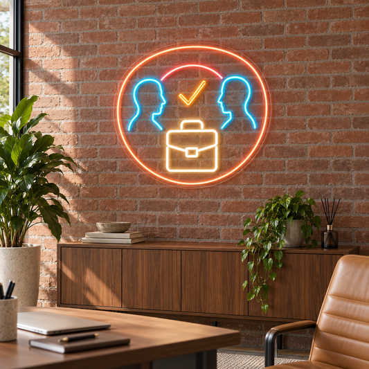 Profiles & Briefcase LED Neon Sign for Staffing Agencies - interior setting